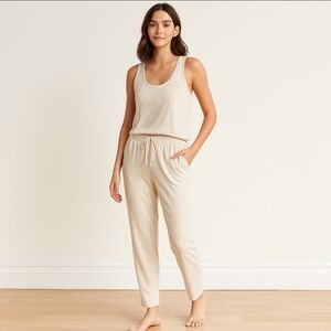 Splendid Beige Ole leopard Print Sleeveless Jumpsuit small S Pockets